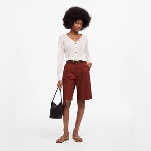 NWT Madewell Relaxed Pleated Trouser Shorts in Drapey Twill Henna Brown Size 00